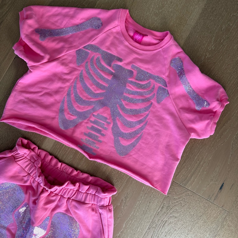 Queen of Sparkles Pink Skeleton Top and Skort Set